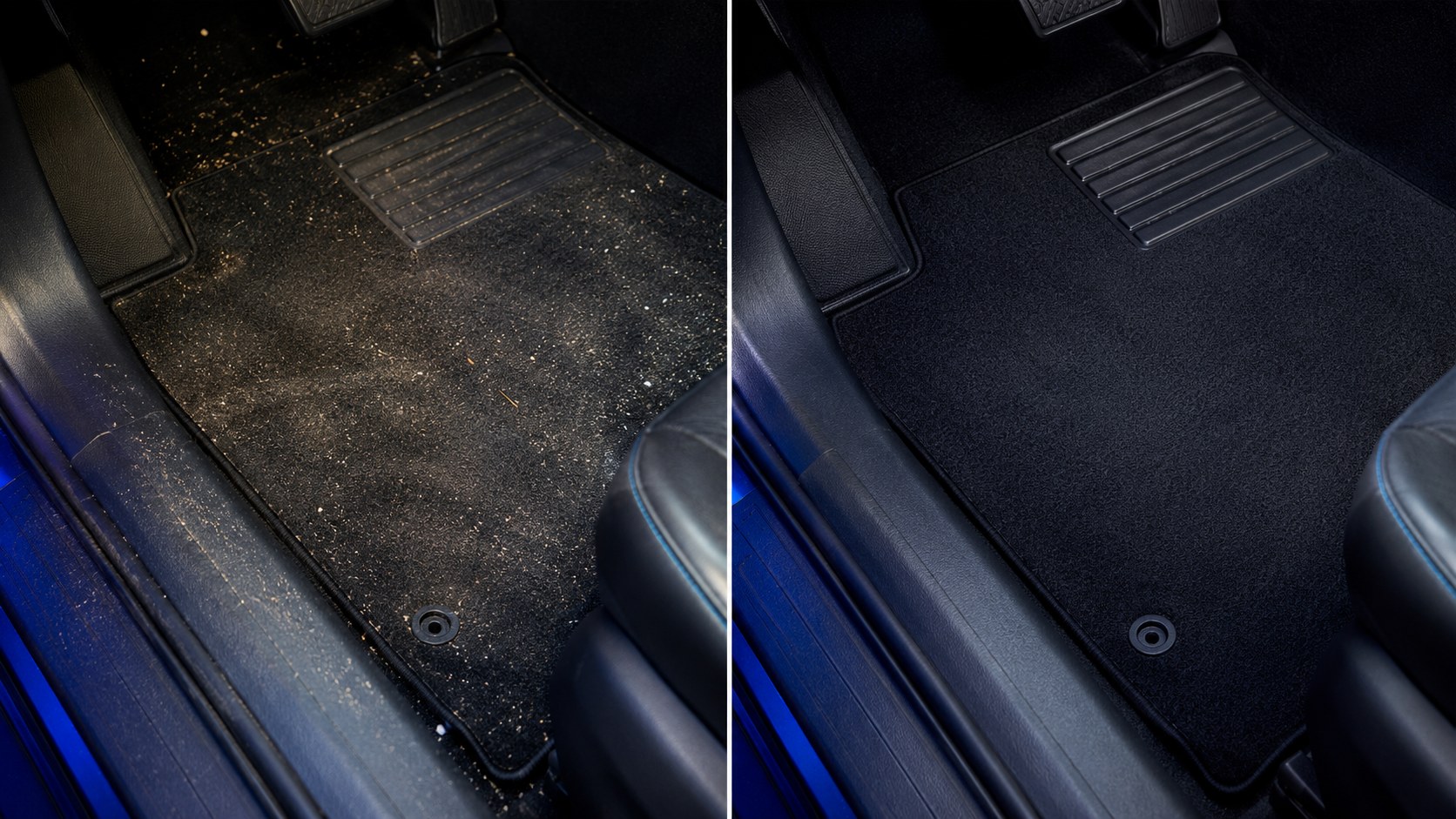 Carpet floor mat before and after